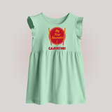 My First Navratri Dandiya Badge Personalized Baby Frock - MINT GREEN - 0 - 3 Months Old (Chest 17")