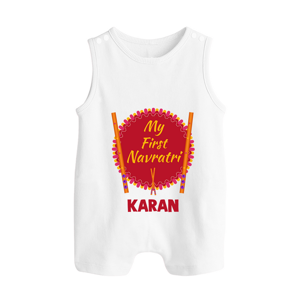 My First Navratri Dandiya Badge Personalized Button Romper - WHITE - New Born (Chest 18")