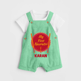 My First Navratri Dandiya Badge Personalized Dungaree  - GREEN - 0 - 5 Months Old (Chest 18")