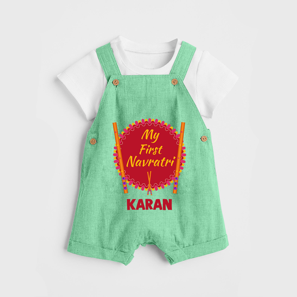 My First Navratri Dandiya Badge Personalized Dungaree  - GREEN - 0 - 5 Months Old (Chest 18")