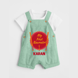 My First Navratri Dandiya Badge Personalized Dungaree  - MINT GREEN - 0 - 5 Months Old (Chest 18")