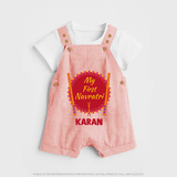 My First Navratri Dandiya Badge Personalized Dungaree  - PEACH - 0 - 5 Months Old (Chest 18")
