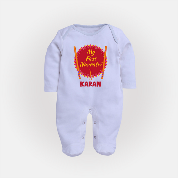 My First Navratri Dandiya Badge Personalized Full Body Suit - BABY BLUE - New Born (Chest 7.5")