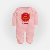 My First Navratri Dandiya Badge Personalized Full Body Suit - BABY PINK - New Born (Chest 7.5")