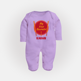 My First Navratri Dandiya Badge Personalized Full Body Suit - LILAC - New Born (Chest 7.5")
