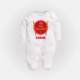 My First Navratri Dandiya Badge Personalized Full Body Suit - WHITE - New Born (Chest 7.5")