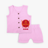 My First Navratri Dandiya Badge Personalized Jabla Set - BABY PINK - 0 - 3 Months Old (Chest 9.8")