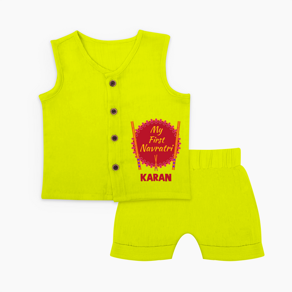 My First Navratri Dandiya Badge Personalized Jabla Set - LIME GREEN - 0 - 3 Months Old (Chest 9.8")