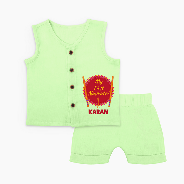My First Navratri Dandiya Badge Personalized Jabla Set - PASTEL GREEN - 0 - 3 Months Old (Chest 9.8")