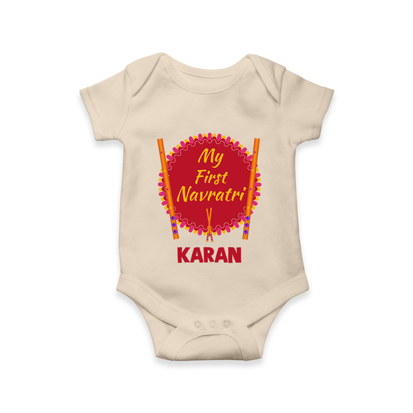 My First Navratri Dandiya Badge Personalized Romper - IVORY - New Born (Chest 14")