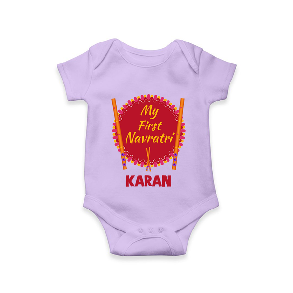 My First Navratri Dandiya Badge Personalized Romper - LILAC - New Born (Chest 14")