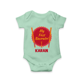 My First Navratri Dandiya Badge Personalized Romper - MINT GREEN - New Born (Chest 14")