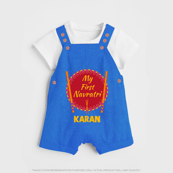 My First Navratri Dandiya Badge Personalized Dungaree  - COBALT BLUE - 0 - 5 Months Old (Chest 18")