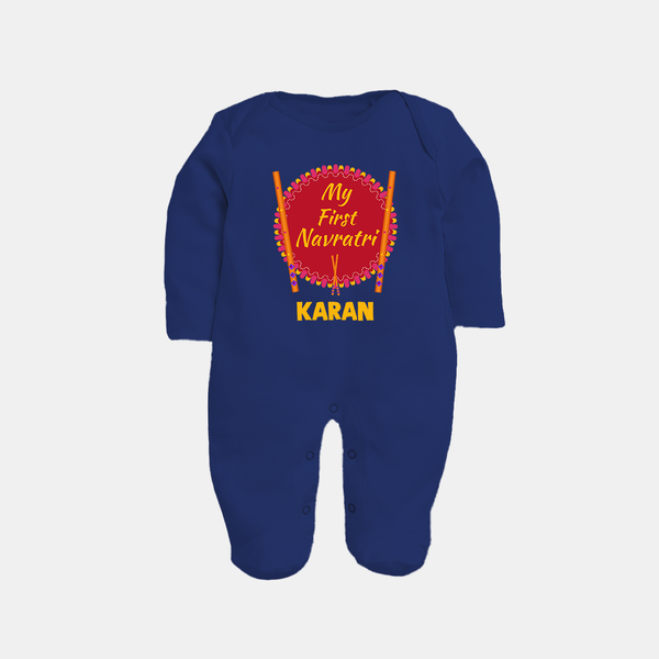 My First Navratri Dandiya Badge Personalized Full Body Suit - NAVY BLUE - New Born (Chest 7.5")