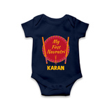 My First Navratri Dandiya Badge Personalized Romper - NAVY BLUE - New Born (Chest 14")