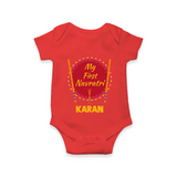 My First Navratri Dandiya Badge Personalized Romper - RED - New Born (Chest 14")