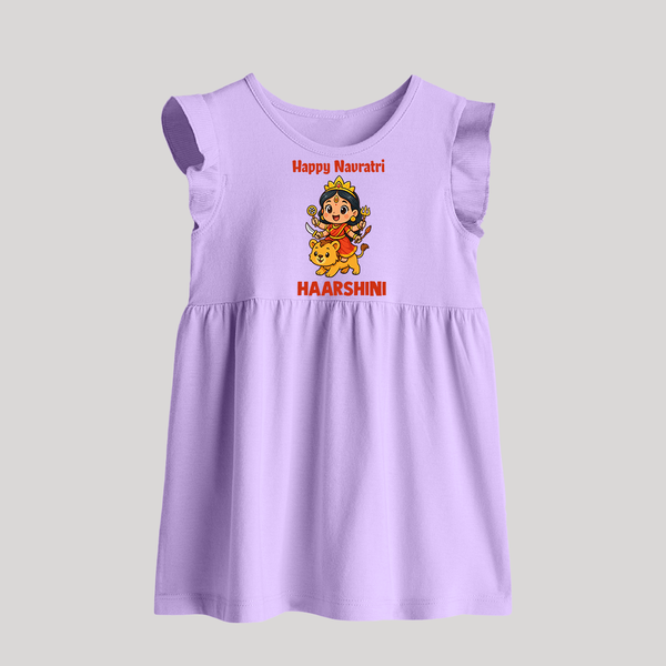 Happy Navratri Goddess Personalized Baby Frock - LILAC - 0 - 3 Months Old (Chest 17")
