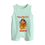 Happy Navratri Goddess Personalized Button Romper - MINT GREEN - New Born (Chest 18")
