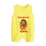 Happy Navratri Goddess Personalized Button Romper - PASTEL YELLOW - New Born (Chest 18")