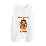 Happy Navratri Goddess Personalized Button Romper - WHITE - New Born (Chest 18")