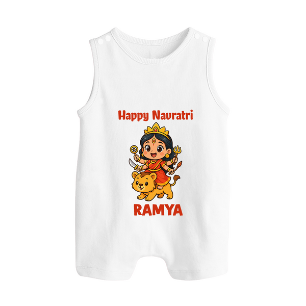 Happy Navratri Goddess Personalized Button Romper - WHITE - New Born (Chest 18")