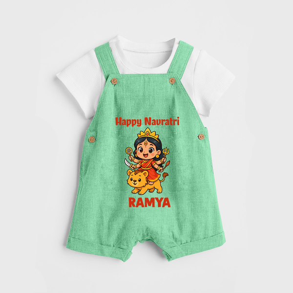 Happy Navratri Goddess Personalized Dungaree  - GREEN - 0 - 5 Months Old (Chest 18")