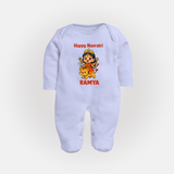 Happy Navratri Goddess Personalized Full Body Suit - BABY BLUE - New Born (Chest 7.5")
