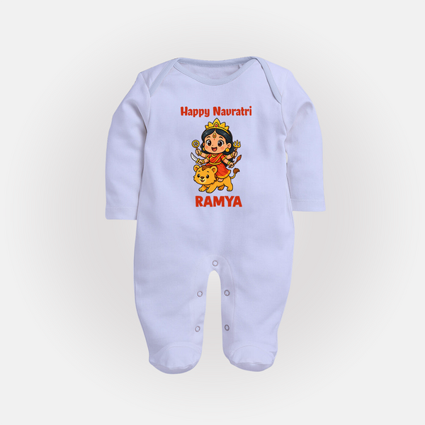 Happy Navratri Goddess Personalized Full Body Suit - BABY BLUE - New Born (Chest 7.5")
