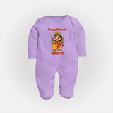 Happy Navratri Goddess Personalized Full Body Suit - LILAC - New Born (Chest 7.5")