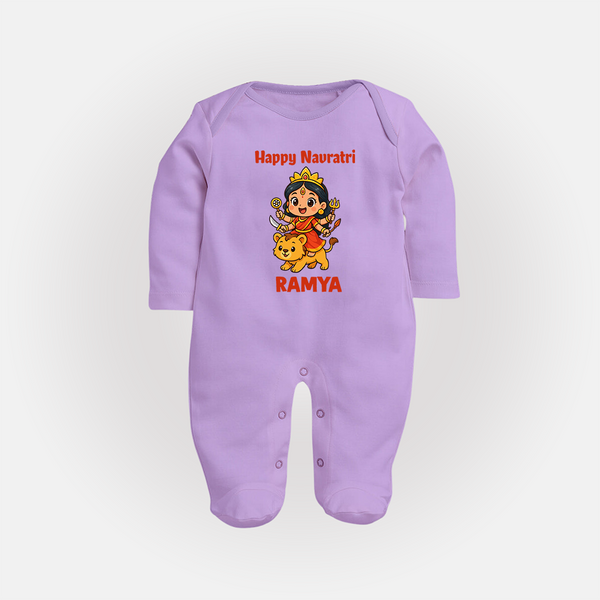 Happy Navratri Goddess Personalized Full Body Suit - LILAC - New Born (Chest 7.5")