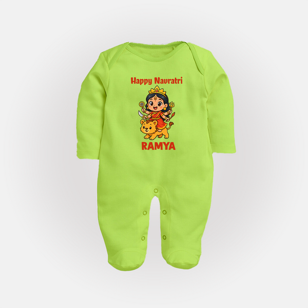 Happy Navratri Goddess Personalized Full Body Suit - LIME GREEN - New Born (Chest 7.5")