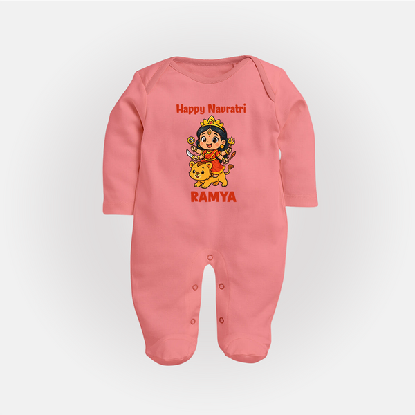 Happy Navratri Goddess Personalized Full Body Suit - PEACH - New Born (Chest 7.5")