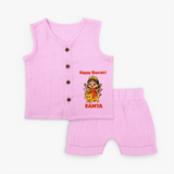 Happy Navratri Goddess Personalized Jabla Set - BABY PINK - 0 - 3 Months Old (Chest 9.8")