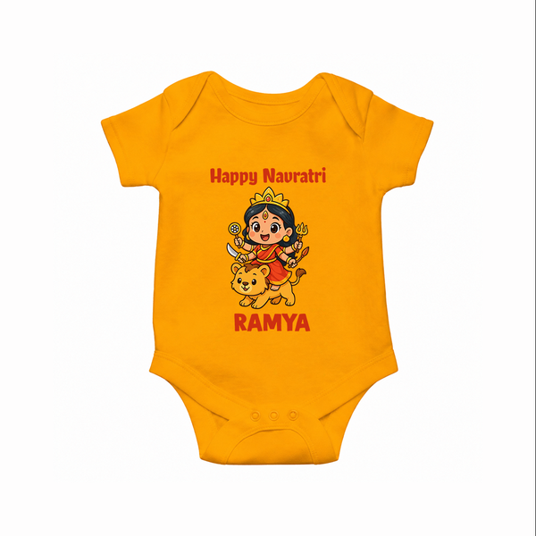 Happy Navratri Goddess Personalized Romper - CHROME YELLOW - New Born (Chest 14")