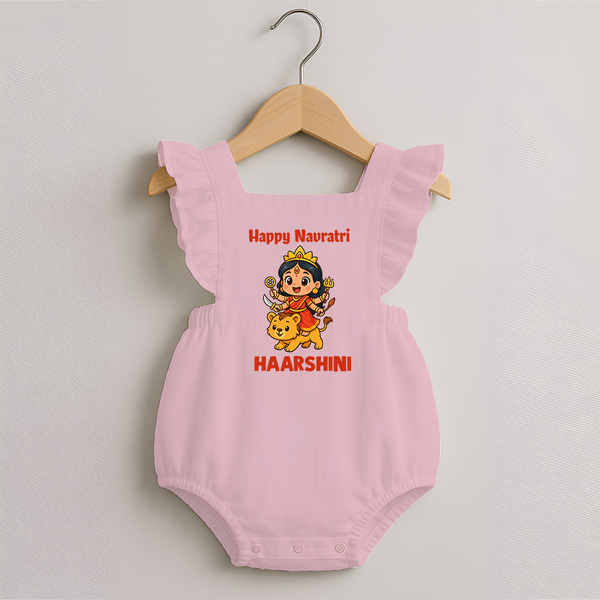 Happy Navratri Goddess Personalized Romper Frock - BABY PINK - 0 - 3 Months Old (Chest 19")