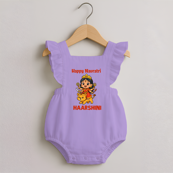 Happy Navratri Goddess Personalized Romper Frock - LILAC - 0 - 3 Months Old (Chest 19")