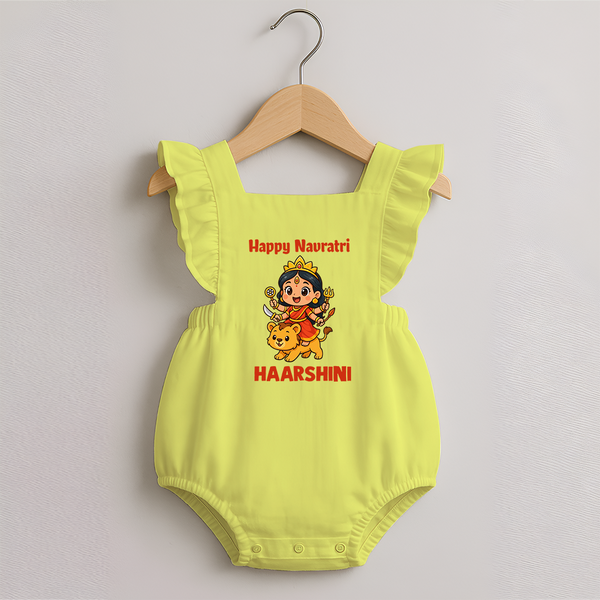 Happy Navratri Goddess Personalized Romper Frock - PASTEL YELLOW - 0 - 3 Months Old (Chest 19")