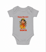 Happy Navratri Goddess Personalized Romper - GREY - New Born (Chest 14")