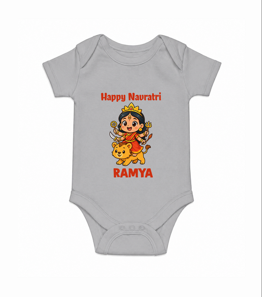 Happy Navratri Goddess Personalized Romper - GREY - New Born (Chest 14")