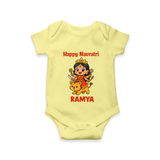 Happy Navratri Goddess Personalized Romper - PASTEL YELLOW - New Born (Chest 14")