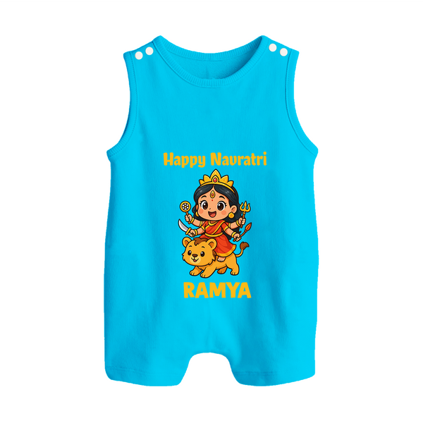 Happy Navratri Goddess Personalized Button Romper - SKY BLUE - New Born (Chest 18")