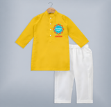 Dandiya Night Badge Print Personalized Kids Kurta - CHROME YELLOW - 3 - 6 Months Old (Chest 24", Kurta Length 14'', Waist 19", Pant Length 14")