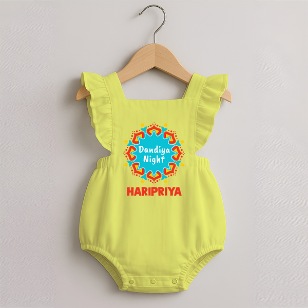 Dandiya Night Personalized Romper Frock - PASTEL YELLOW - 0 - 3 Months Old (Chest 19")