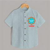 Dandiya Night Badge Print Personalized Kids Shirt - ARCTIC BLUE - 0 - 6 Months Old (Chest 23")