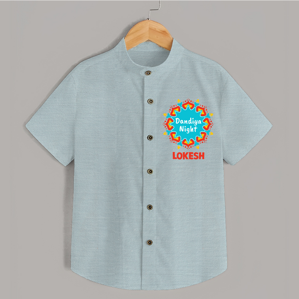 Dandiya Night Badge Print Personalized Kids Shirt - ARCTIC BLUE - 0 - 6 Months Old (Chest 23")