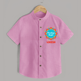 Dandiya Night Badge Print Personalized Kids Shirt - BABY PINK - 0 - 6 Months Old (Chest 23")