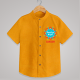 Dandiya Night Badge Print Personalized Kids Shirt - CHROME YELLOW - 0 - 6 Months Old (Chest 23")