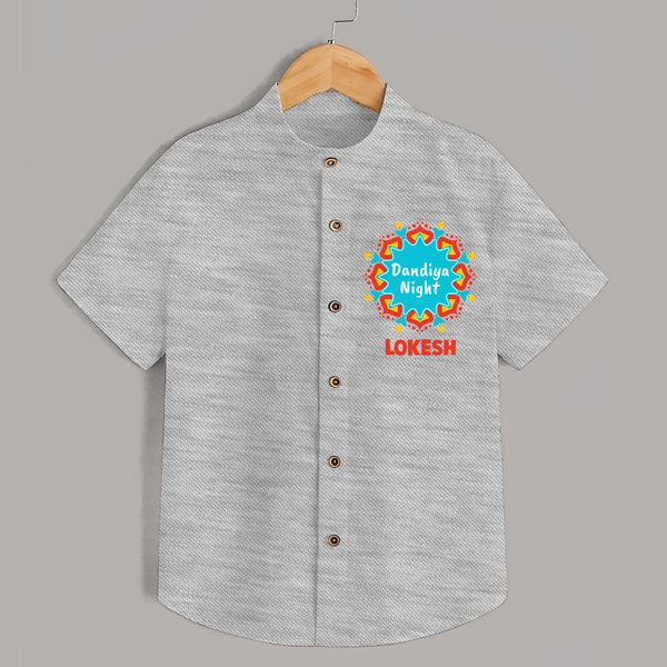 Dandiya Night Badge Print Personalized Kids Shirt - GREY - 0 - 6 Months Old (Chest 23")