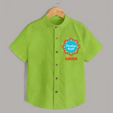 Dandiya Night Badge Print Personalized Kids Shirt - LIME GREEN - 0 - 6 Months Old (Chest 23")