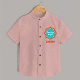 Dandiya Night Badge Print Personalized Kids Shirt - PEACH - 0 - 6 Months Old (Chest 23")